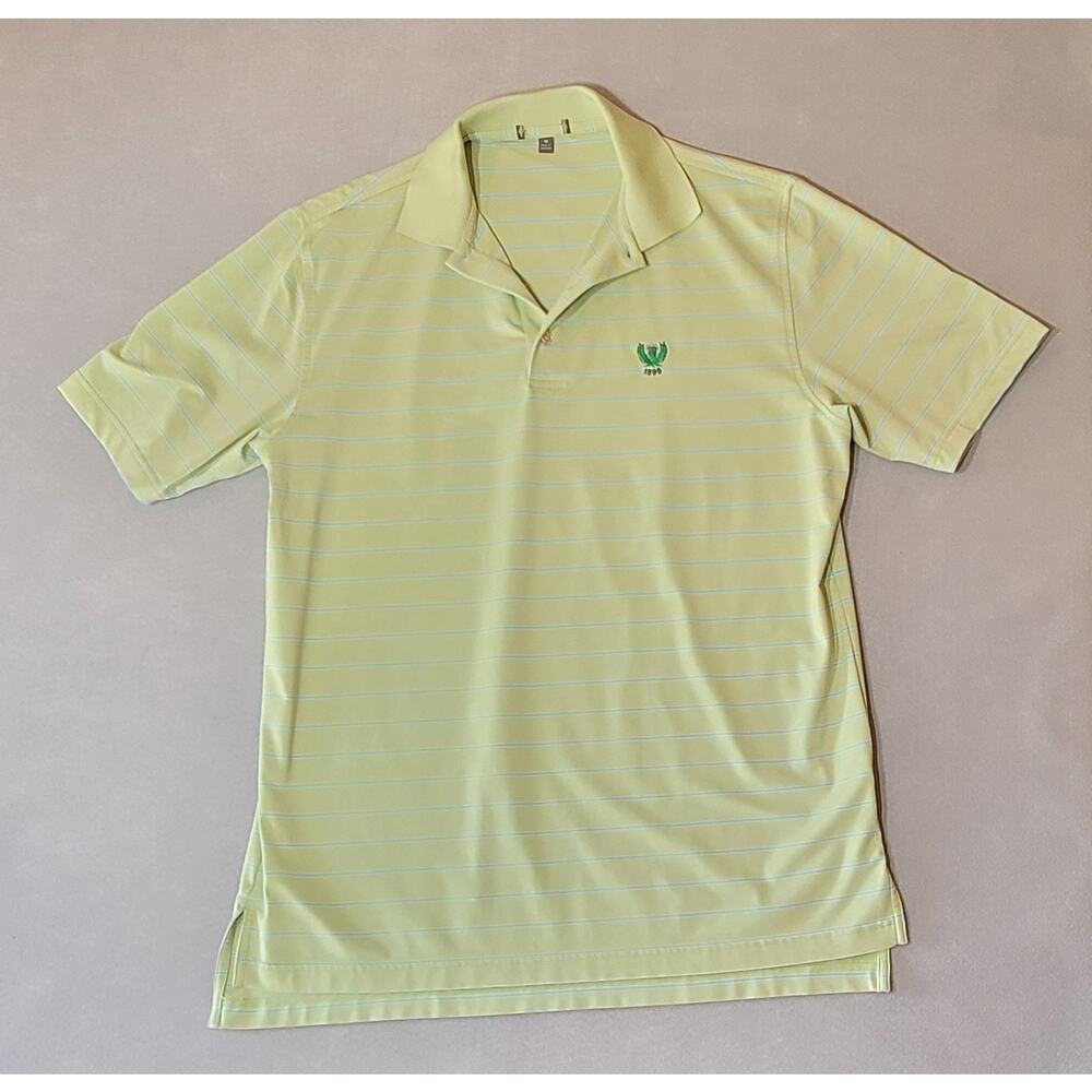 Peter Millar Summer Comfort Men's Medium Green Striped Performance Polo